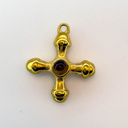 LYVANLI18K Gold Color Stainless Steel Charms Evil Eye Water Drop Sun Cross Natural Stone Tiger Eye Pendant for Jewelry Making