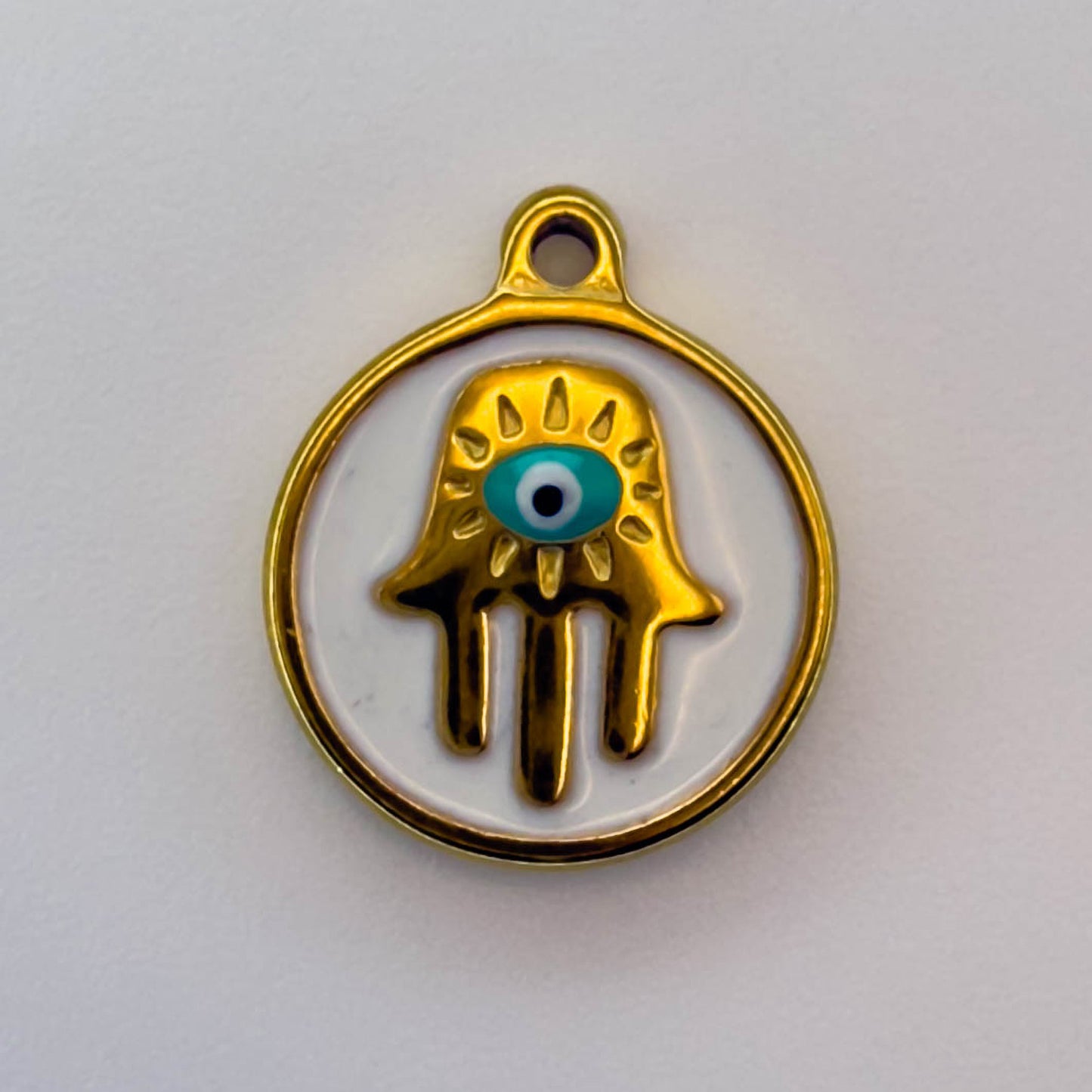 LYVANLI18K Gold Evil Eye Pendant with Palm Heart Enamel DIY Necklace & Bracelet Jewelry Charm