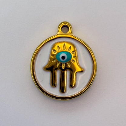 LYVANLI18K Gold Evil Eye Pendant with Palm Heart Enamel DIY Necklace & Bracelet Jewelry Charm