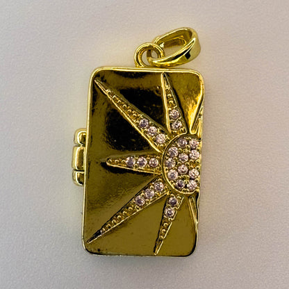 LYVANLI14K Gold Plated Locket Pendant Charms – Star, Moon, Heart, Sun Designs with Cubic Zirconia – DIY Necklace & Jewelry Making Supplies