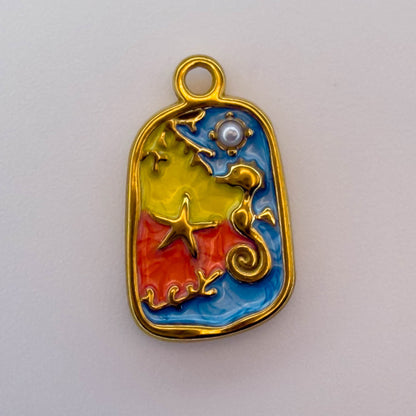 LYVANLI18K Gold Color Stainless Steel and Enamel Oil Drop Cute Marine Element Pendants, DIY Ladies' Necklace Bracelet Wholesale Jewel