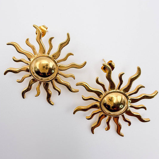 LYVANLI18K Gold Plated Sun Pendant Earrings for Women – Stainless Steel Statement Ear Studs, Bold Personality Fashion Jewelry