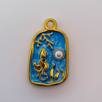 LYVANLI18K Gold Color Stainless Steel and Enamel Oil Drop Cute Marine Element Pendants, DIY Ladies' Necklace Bracelet Wholesale Jewel