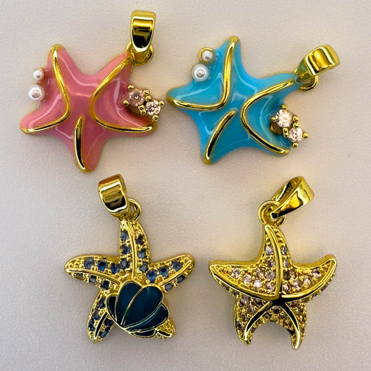 LYVANLIDIY Ocean Series Starfish & Pentagram Charms – Electroplated Copper Necklace Pendants for Women, Jewelry Making Supplies