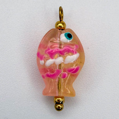 LYVANLIDopamine Heart Fish Pendant – Hand-Painted Glass Resin Charm, 18K Gold Plated Stainless Steel DIY Jewelry Making Accessory
