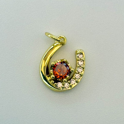 LYVANLI18K Gold Filled Horseshoe Pendant with Zircon U-Shaped Necklace & Bracelet Charm for DIY Jewelry Making Accessories