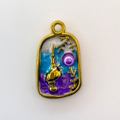 LYVANLI18K Gold Color Stainless Steel and Enamel Oil Drop Cute Marine Element Pendants, DIY Ladies' Necklace Bracelet Wholesale Jewel