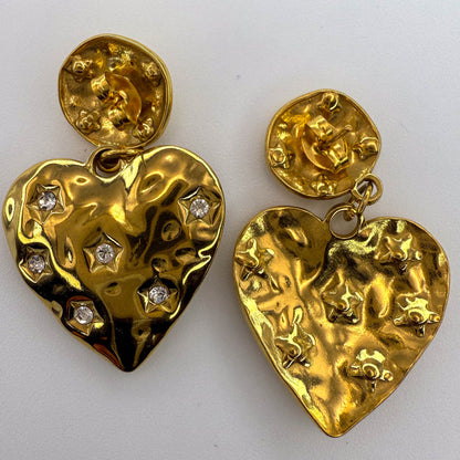 LYVANLIHammered earrings,16K shiny gold plated stainless steel, Overall 39mm long, Heart 22x24mm