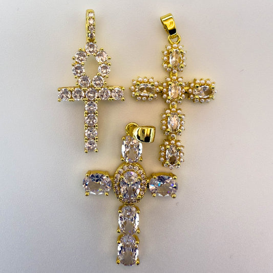 LYVANLI18K Gold Plated Cross Pendant with Cubic Zirconia – Creative Single Necklace Charm, Wholesale Jewelry Making Supplies