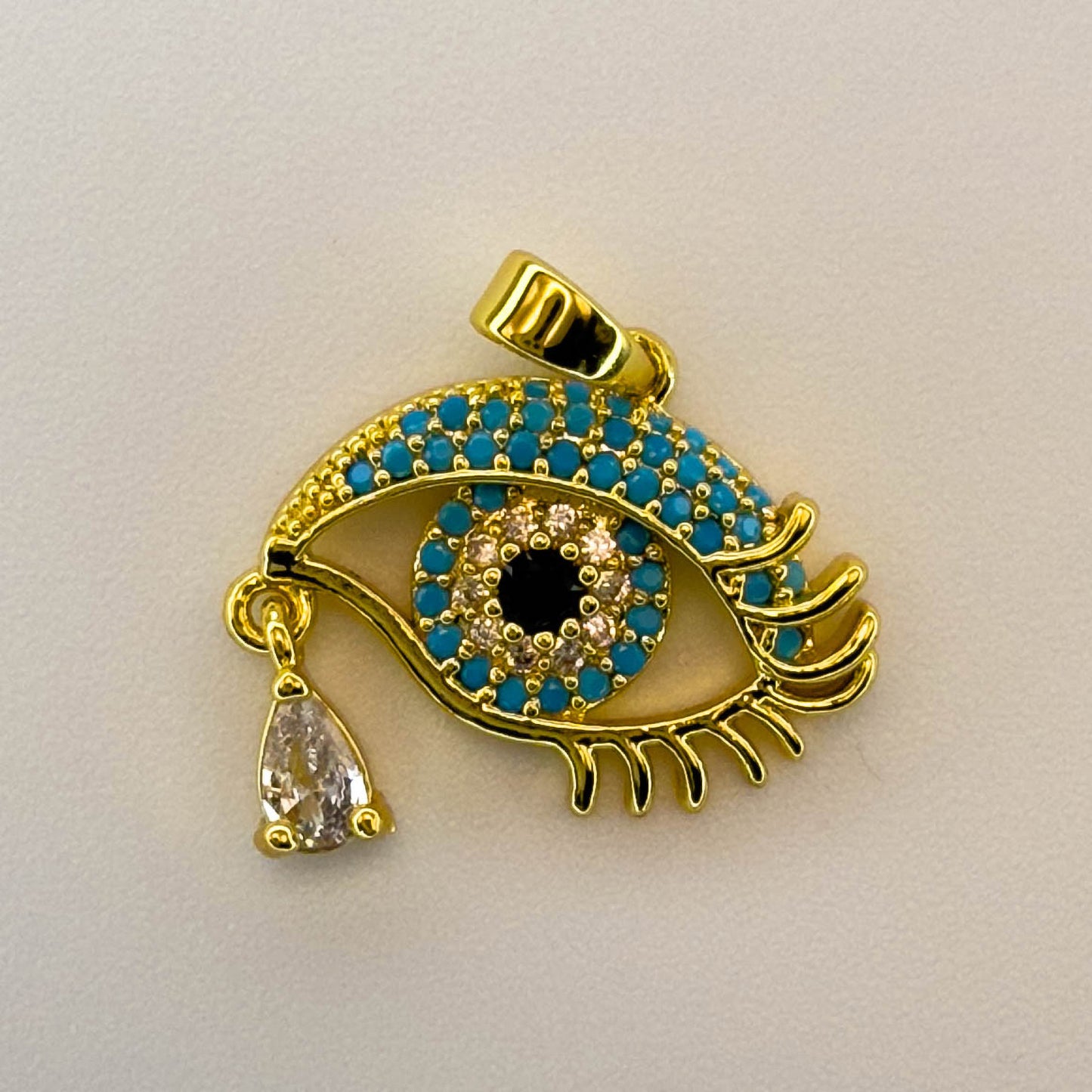 LYVANLI14K Gold Plated Evil Eye Pendant Necklace for Women – Copper Micro Pave Eye Charm, Unique Single Pendant Jewelry Accessory