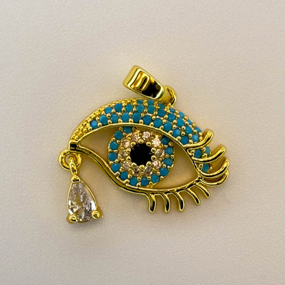 LYVANLI14K Gold Plated Evil Eye Pendant Necklace for Women – Copper Micro Pave Eye Charm, Unique Single Pendant Jewelry Accessory