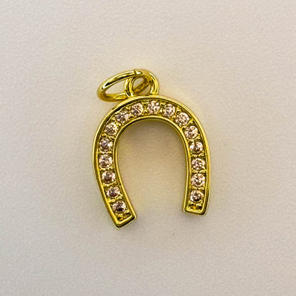LYVANLI18K Gold Filled Horseshoe Pendant with Zircon U-Shaped Necklace & Bracelet Charm for DIY Jewelry Making Accessories