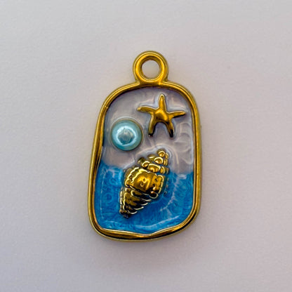 LYVANLI18K Gold Color Stainless Steel and Enamel Oil Drop Cute Marine Element Pendants, DIY Ladies' Necklace Bracelet Wholesale Jewel