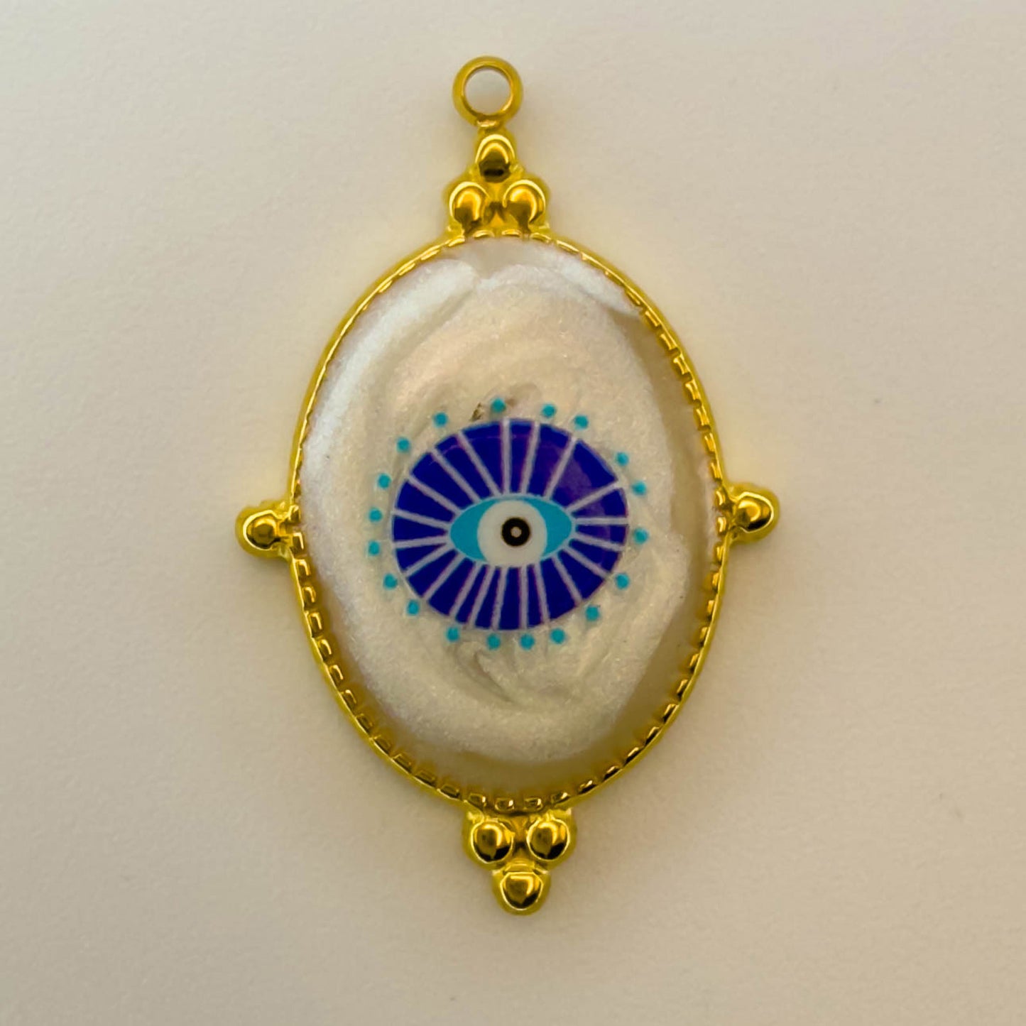 LYVANLI18K Gold Evil Eye Pendant with Palm Heart Enamel DIY Necklace & Bracelet Jewelry Charm