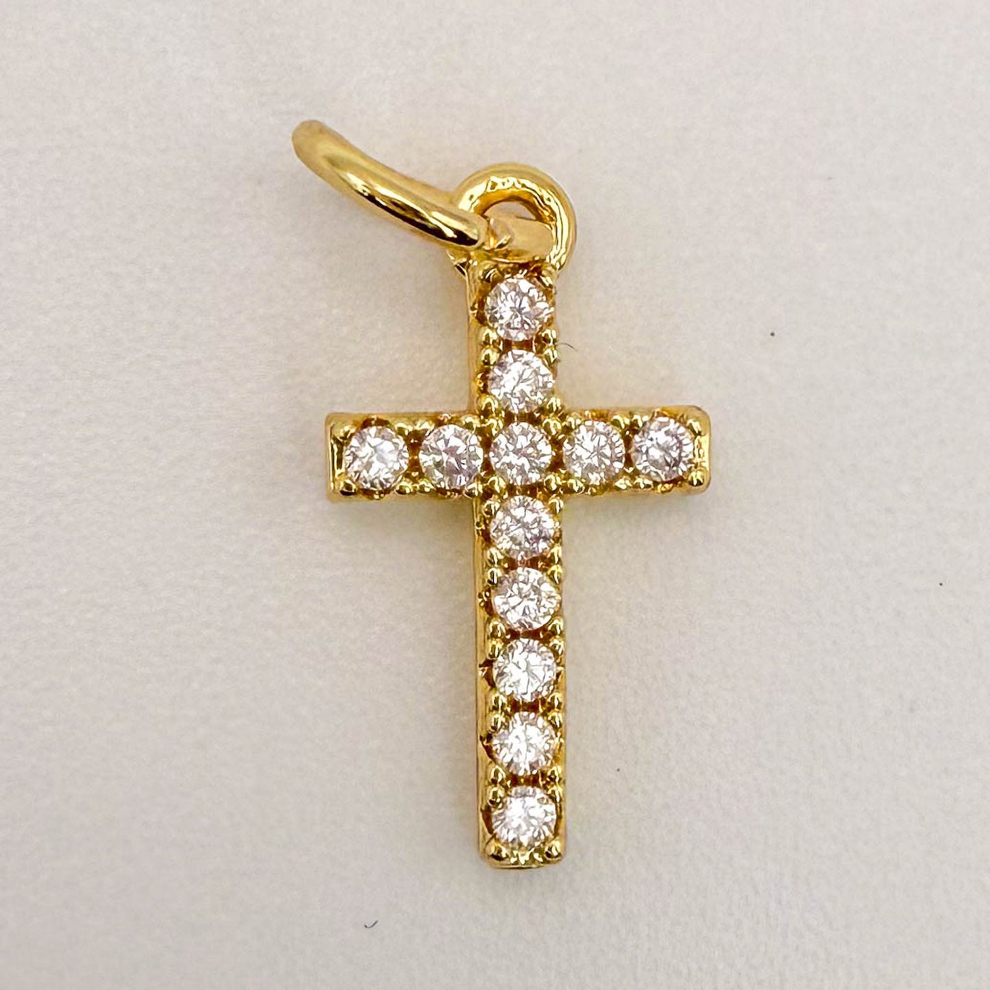 LYVANLI18K Gold Tiny Cross Charm Filled Clear CZ Religious Cross Mini Charm in Gold Size 15.8x8.8mm