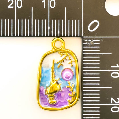 LYVANLI18K Gold Color Stainless Steel and Enamel Oil Drop Cute Marine Element Pendants, DIY Ladies' Necklace Bracelet Wholesale Jewel