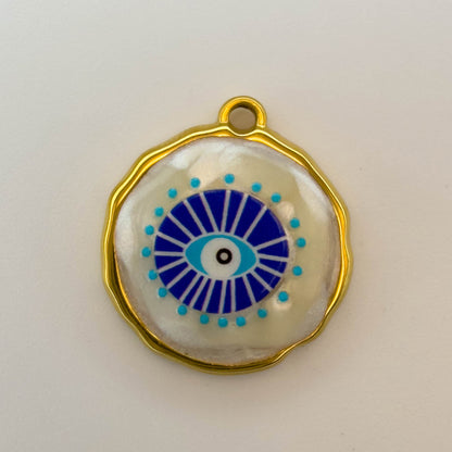 LYVANLI18K Gold Evil Eye Pendant with Palm Heart Enamel DIY Necklace & Bracelet Jewelry Charm