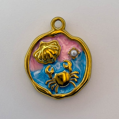 LYVANLI18K Gold Color Stainless Steel and Enamel Oil Drop Cute Marine Element Pendants, DIY Ladies' Necklace Bracelet Wholesale Jewel