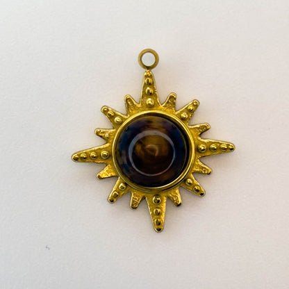LYVANLI18K Gold Color Stainless Steel Charms Evil Eye Water Drop Sun Cross Natural Stone Tiger Eye Pendant for Jewelry Making
