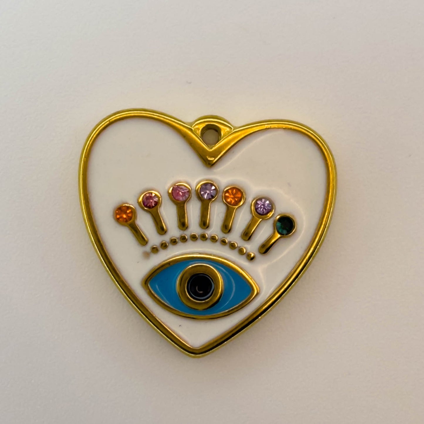 LYVANLI18K Gold Evil Eye Pendant with Palm Heart Enamel DIY Necklace & Bracelet Jewelry Charm