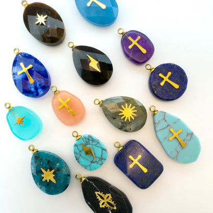 LYVANLIArtisan Turquoise-Studded Stainless Steel Pendant — DIY Necklace & Bracelet Component, Square/Round Mini Jewelry Tag
