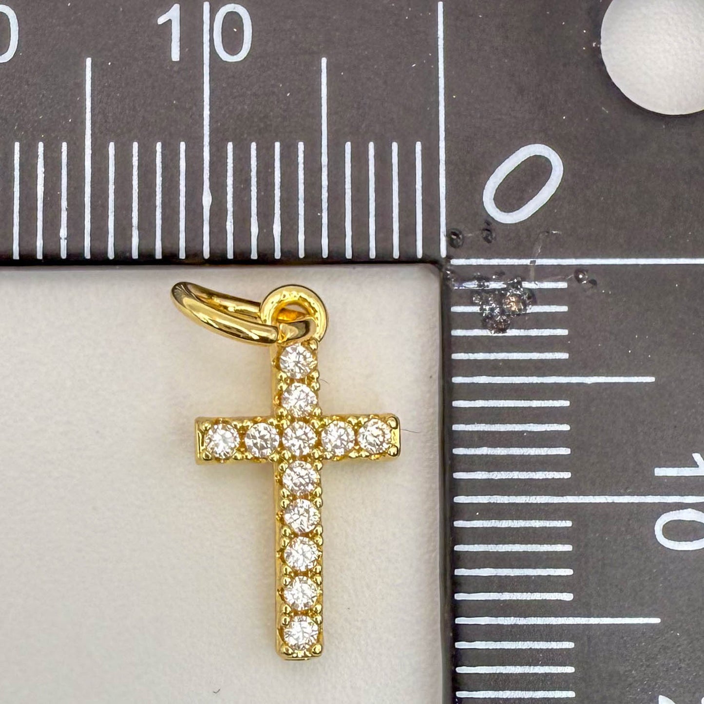 LYVANLI18K Gold Tiny Cross Charm Filled Clear CZ Religious Cross Mini Charm in Gold Size 15.8x8.8mm