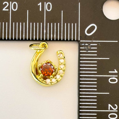 LYVANLI18K Gold Filled Horseshoe Pendant with Zircon U-Shaped Necklace & Bracelet Charm for DIY Jewelry Making Accessories