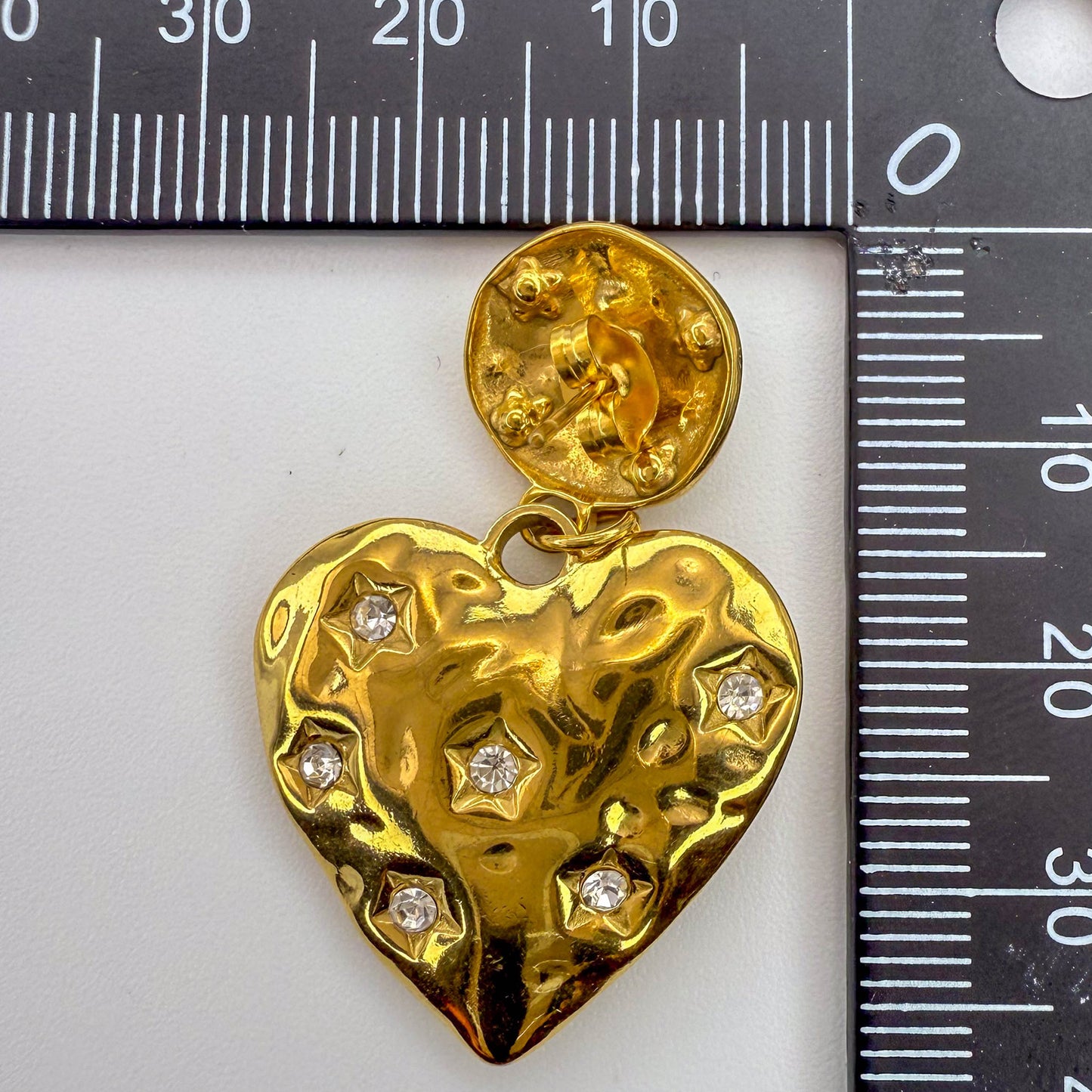 LYVANLIHammered earrings,16K shiny gold plated stainless steel, Overall 39mm long, Heart 22x24mm