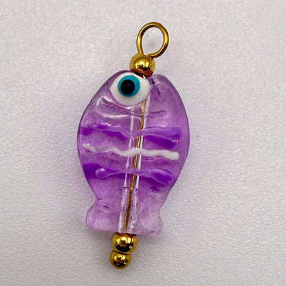 LYVANLIDopamine Heart Fish Pendant – Hand-Painted Glass Resin Charm, 18K Gold Plated Stainless Steel DIY Jewelry Making Accessory