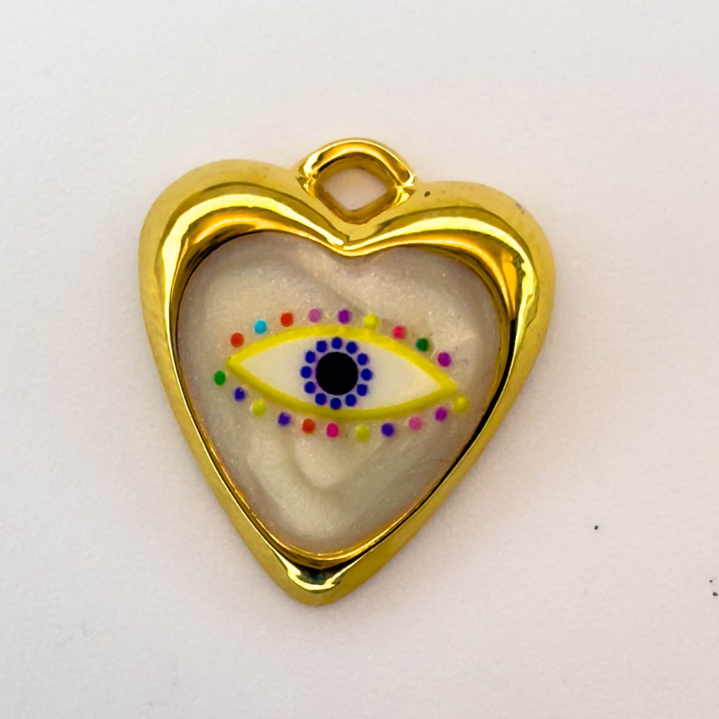 LYVANLI18K Gold Evil Eye Pendant with Palm Heart Enamel DIY Necklace & Bracelet Jewelry Charm