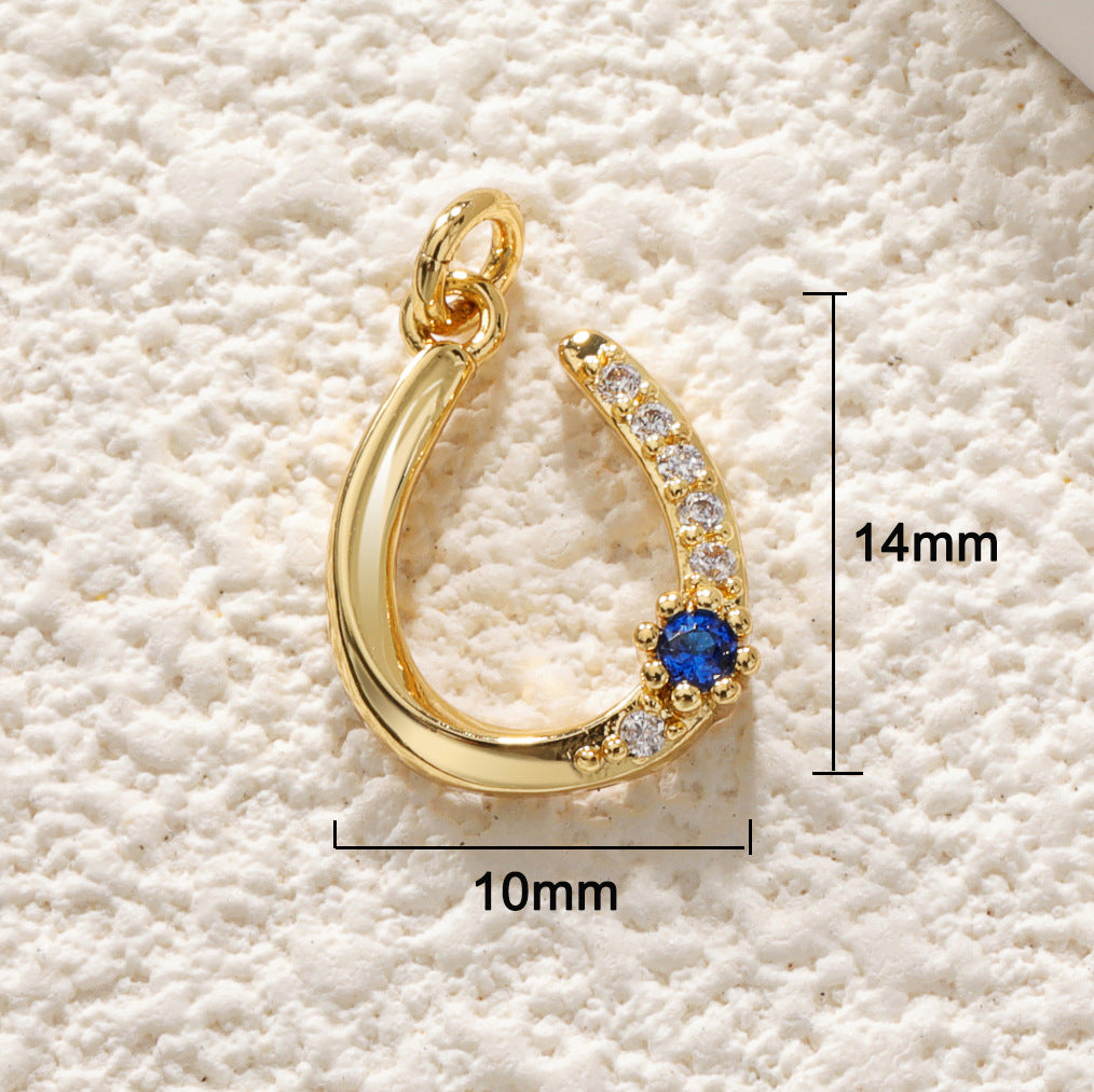 18K Gold Filled Horseshoe Pendant with Zircon U-Shaped Necklace & Bracelet Charm for DIY Jewelry Making Accessories