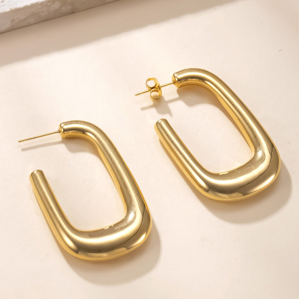LYVANLI18K Gold Plated U-Shaped Hoop Earrings for Women – Stainless Steel Round Earrings, Fashion Luxury Jewelry