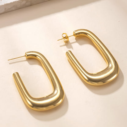 LYVANLI18K Gold Plated U-Shaped Hoop Earrings for Women – Stainless Steel Round Earrings, Fashion Luxury Jewelry