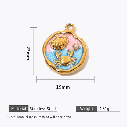 18K Gold Color Stainless Steel and Enamel Oil Drop Cute Marine Element Pendants, DIY Ladies' Necklace Bracelet Wholesale Jewel
