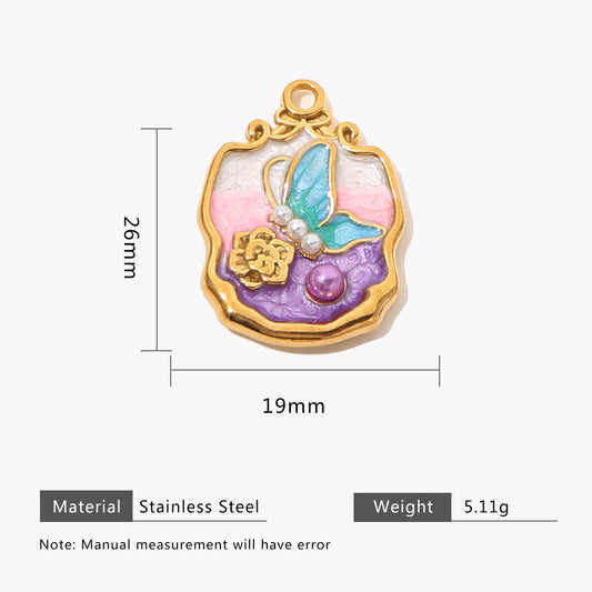 18K Gold Color Stainless Steel and Enamel Oil Drop Cute Marine Element Pendants, DIY Ladies' Necklace Bracelet Wholesale Jewel