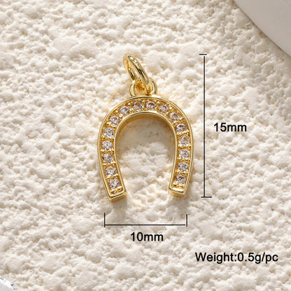 18K Gold Filled Horseshoe Pendant with Zircon U-Shaped Necklace & Bracelet Charm for DIY Jewelry Making Accessories