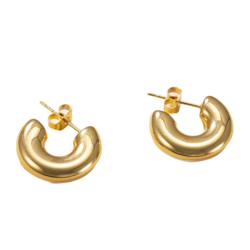 LYVANLI18K Gold Plated U-Shaped Hoop Earrings for Women – Stainless Steel Round Earrings, Fashion Luxury Jewelry