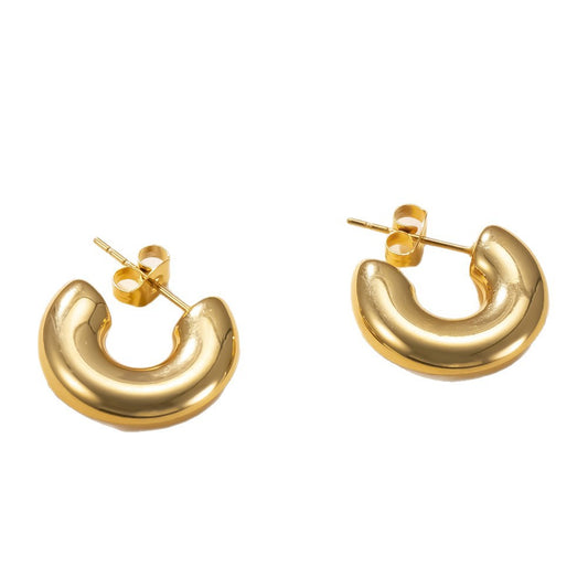 LYVANLI18K Gold Plated U-Shaped Hoop Earrings for Women – Stainless Steel Round Earrings, Fashion Luxury Jewelry