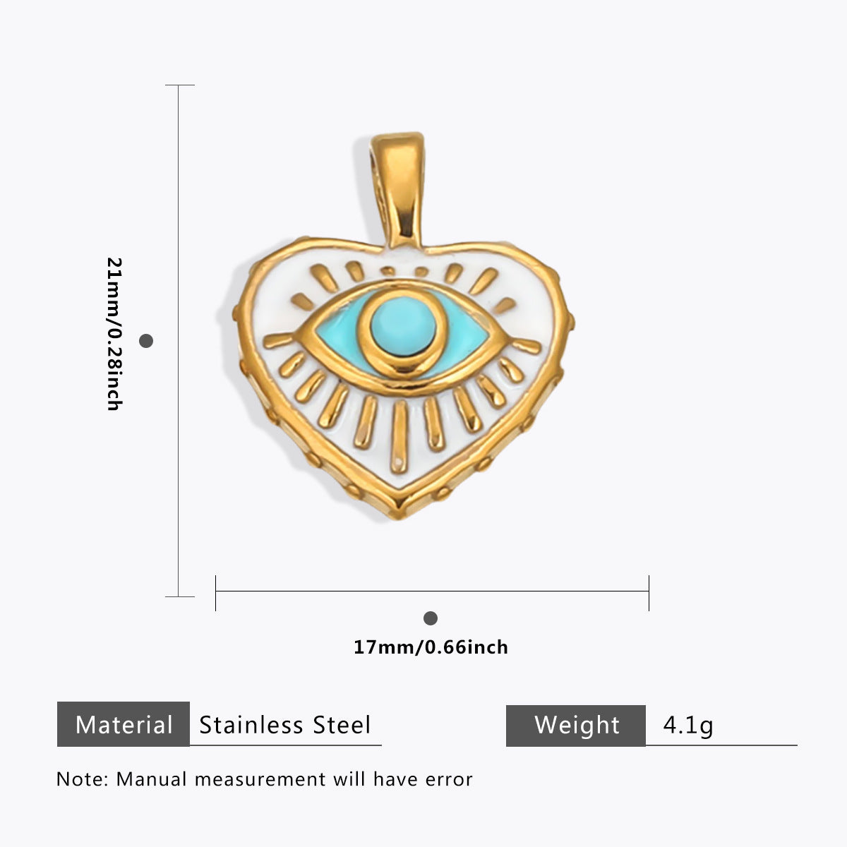18K Gold Evil Eye Pendant with Palm Heart Enamel DIY Necklace & Bracelet Jewelry Charm