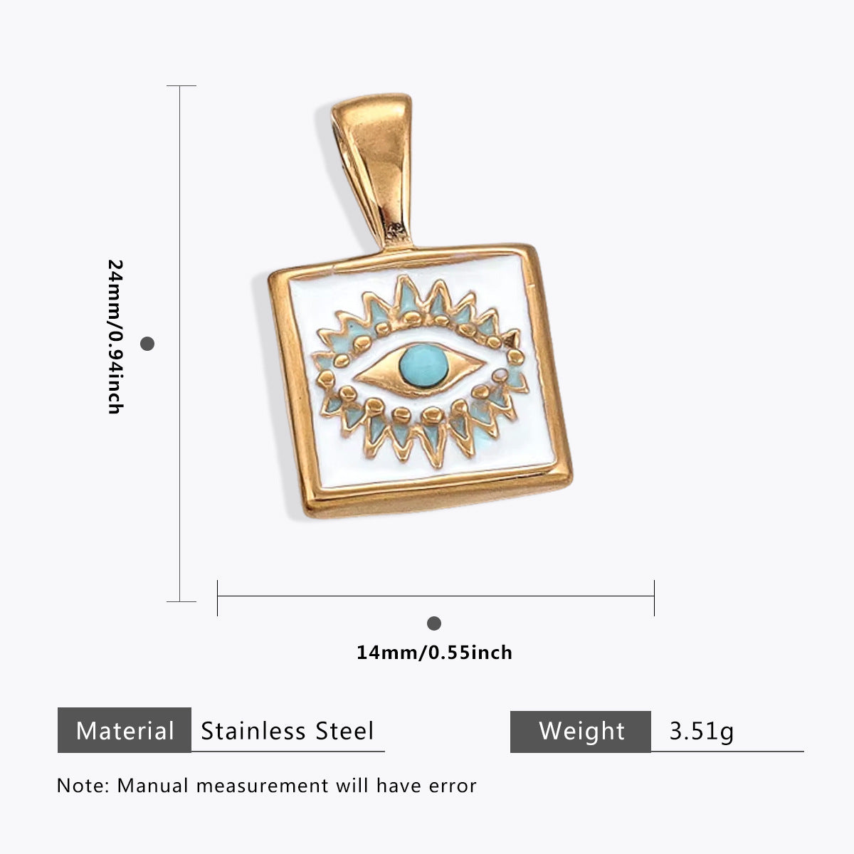 18K Gold Evil Eye Pendant with Palm Heart Enamel DIY Necklace & Bracelet Jewelry Charm