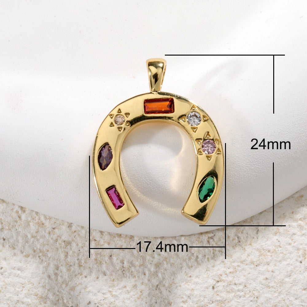 18K Gold Filled Horseshoe Pendant with Zircon U-Shaped Necklace & Bracelet Charm for DIY Jewelry Making Accessories