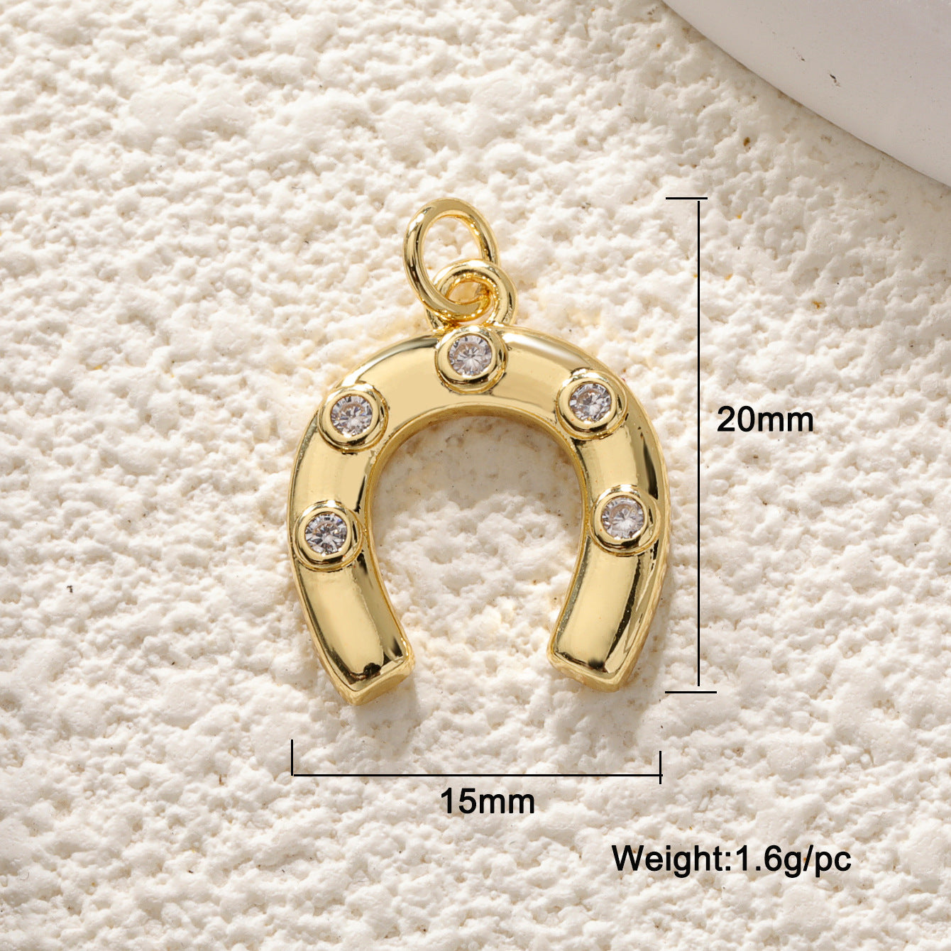 18K Gold Filled Horseshoe Pendant with Zircon U-Shaped Necklace & Bracelet Charm for DIY Jewelry Making Accessories