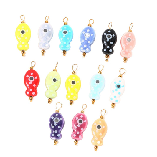 Hand-painted ceramic fish pendants with colorful polka dots are ideal for DIY necklaces, earrings, and jewelry accessories.