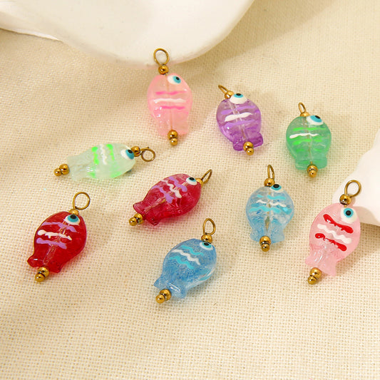 LYVANLIDopamine Heart Fish Pendant – Hand-Painted Glass Resin Charm, 18K Gold Plated Stainless Steel DIY Jewelry Making Accessory
