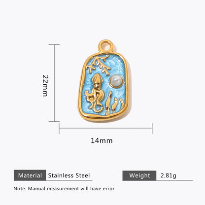 18K Gold Color Stainless Steel and Enamel Oil Drop Cute Marine Element Pendants, DIY Ladies' Necklace Bracelet Wholesale Jewel