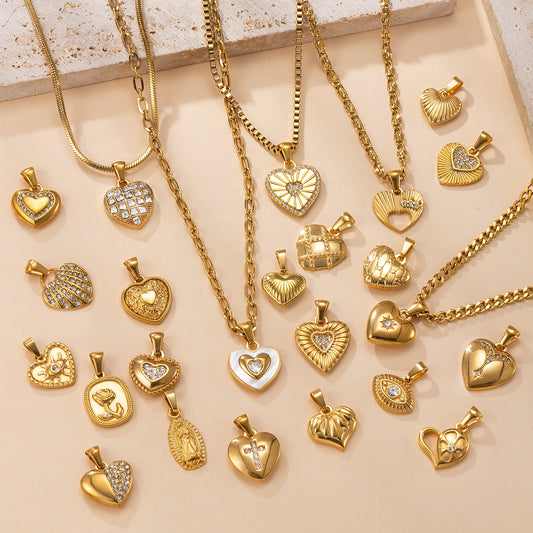 LYVANLI18K Gold Plated Stainless Steel Laser‑Cut Heart Pendant – Durable Heart Charm for Necklaces, Bracelets, and DIY Jewelry Making
