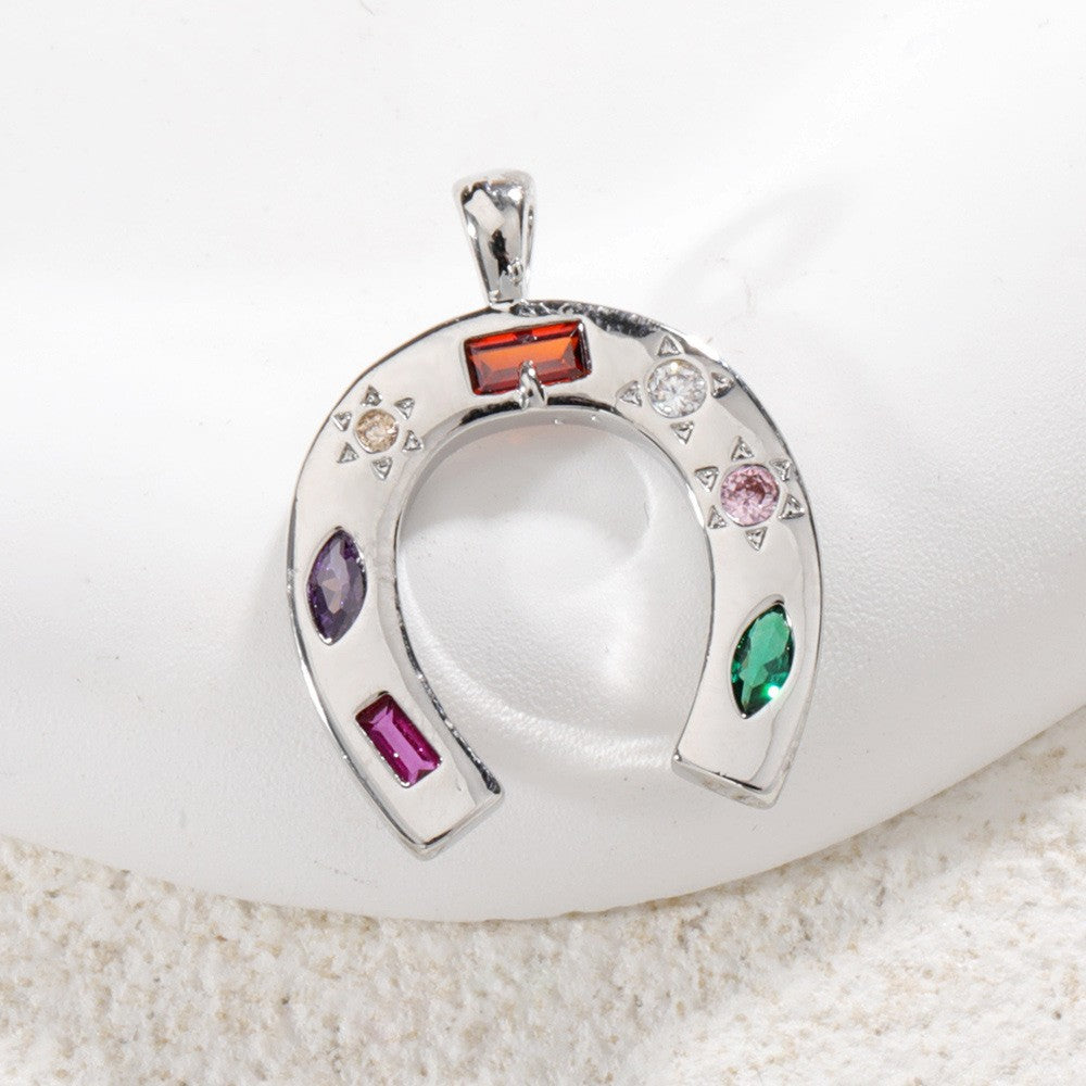 18K Gold Filled Horseshoe Pendant with Zircon U-Shaped Necklace & Bracelet Charm for DIY Jewelry Making Accessories