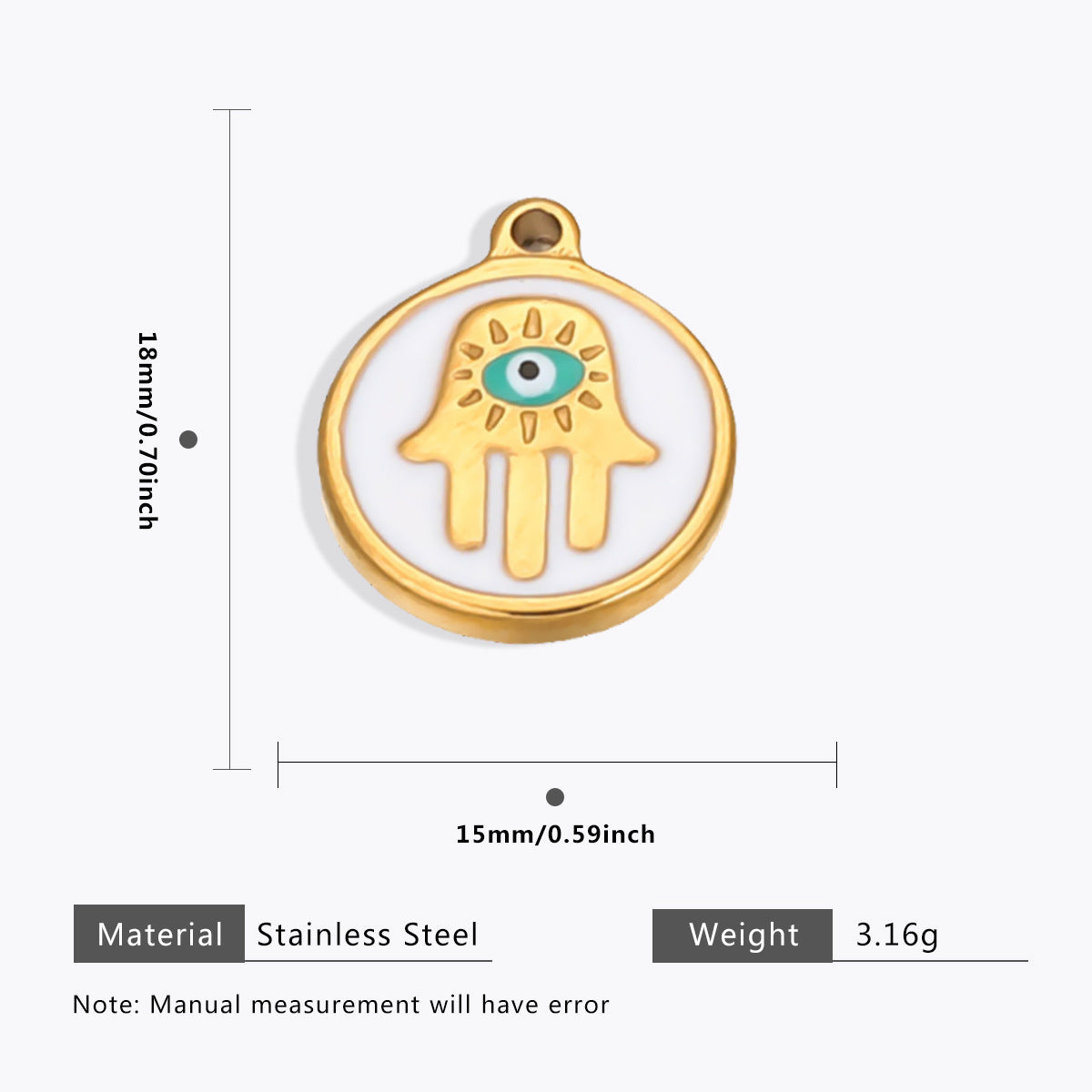 18K Gold Evil Eye Pendant with Palm Heart Enamel DIY Necklace & Bracelet Jewelry Charm