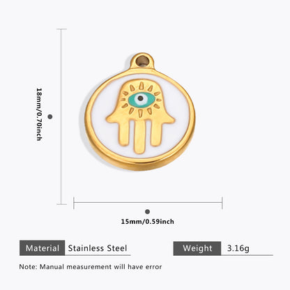 18K Gold Evil Eye Pendant with Palm Heart Enamel DIY Necklace & Bracelet Jewelry Charm