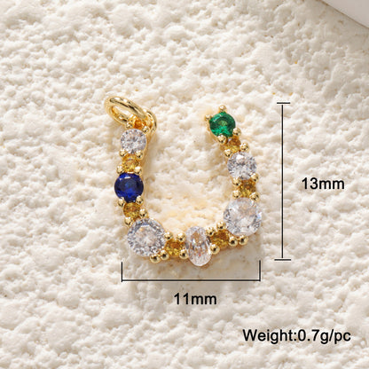 18K Gold Filled Horseshoe Pendant with Zircon U-Shaped Necklace & Bracelet Charm for DIY Jewelry Making Accessories
